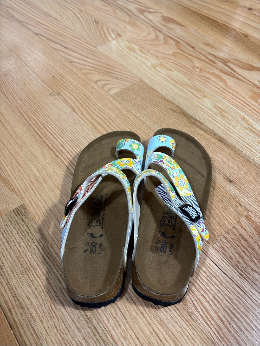 Women's Birki’s by Birkenstock multi strap toe-loop Sandals colorful patterns